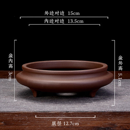 6" Zisha Flower Pot Desktop Round Bonsai Pot Succulent Calamus Pot For Tea Tray