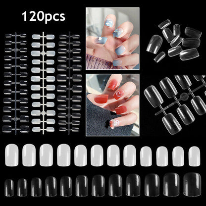 Fake Nails Transparent Nails Extension Short Square Nails 120PCS/Bag Natural DIY