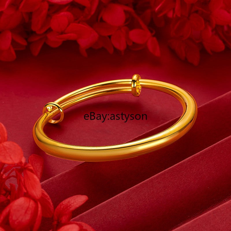 Solid Smooth Push-pull Round Rod 24K Gilding Yellow GP Bracelet Jewelry