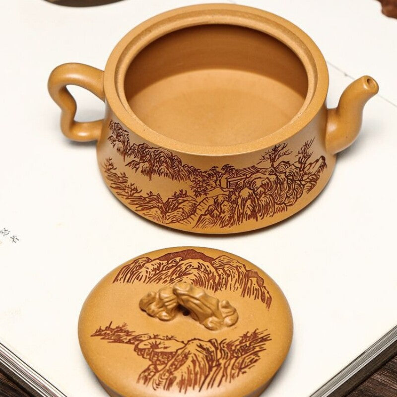 Chinese Teapot Marked Handmade Mountain Carved Master Pot Zen Style Yixing Zisha