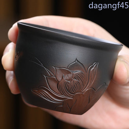 120ml Purple Pottery Retro Relief Master's Cup Tea Tasting Cup Kungfu Teacup