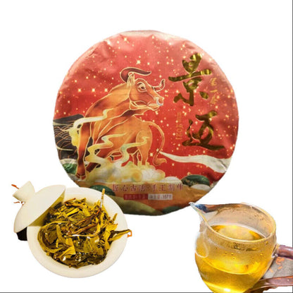 357g Yunnan 2021 Tea Jingmai Early Spring Cow Cake Handmade Puerh Tea Raw Tea