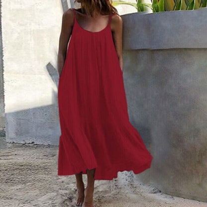 Womens Summer Sleeveless Loose Dress Beach Slip Sundress Swing Baggy Solid Color