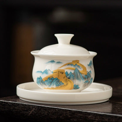 Ceramic Gaiwan For Tea Tureen Teaware Cup Chinese Tea Bowls Jade White Porcelain