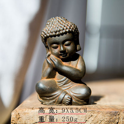 Chinese Iron Rust Shakyamuni Tathagata Buddha Statue Tea Pet Decor Collection