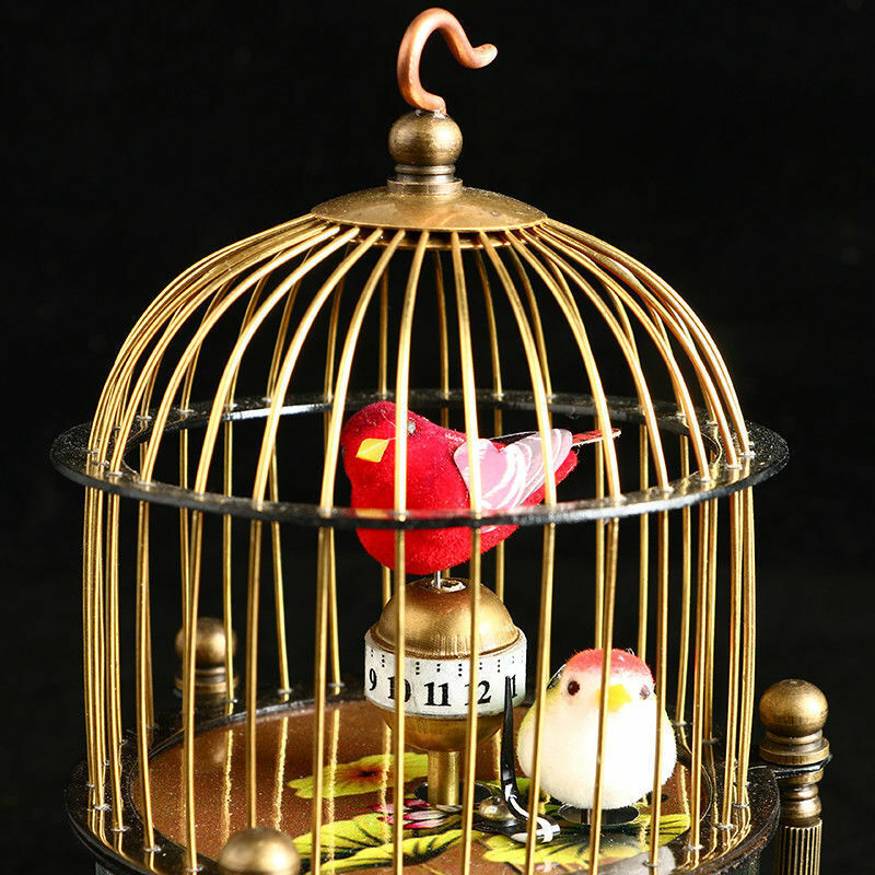 Exquisite Brass Mechanical Clock -birdcage Shape Two Bird Aroud Moving
