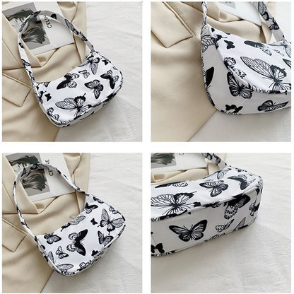 Animal Pattern Print Nylon Shoulder Bag Small Handbag Underarm Bags Purse Zipper