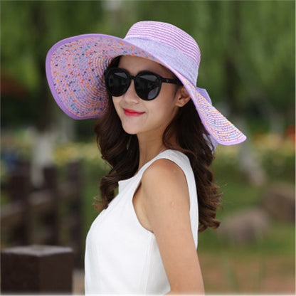 Outdoor Seaside Woman Fashion Big Bow Large Brimmed Cap Foldable Straw Hat