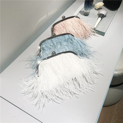 Small Feather Handbag Party Purse Elegant White Pearl Chain Shoulder Bag 22*20*4