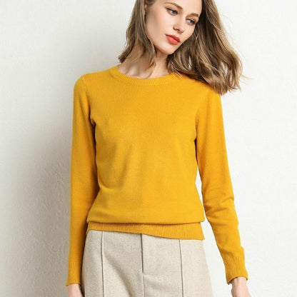 Women Sweater Clothes Solid Round Neck Jumper Long-sleeved Knitted Pullovers