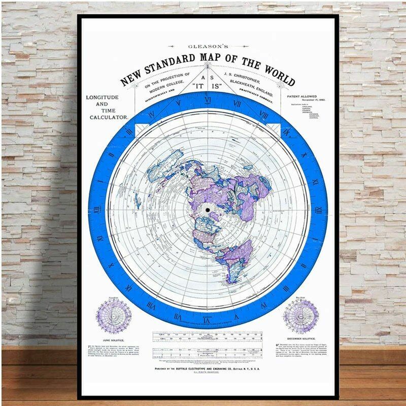 1892 Flat Earth Map Poster Prints Movie World Painting Art Wall Pictures 60x80cm