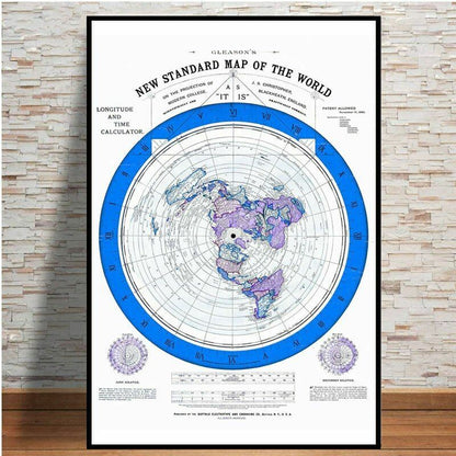 1892 Flat Earth Map Poster Prints Movie World Painting Art Wall Pictures 60x80cm