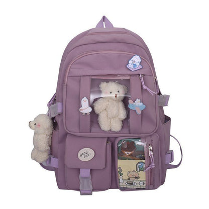 Backpack School Bags Multi Pockets Cute Zipper Blue White Pink Purple Polyester