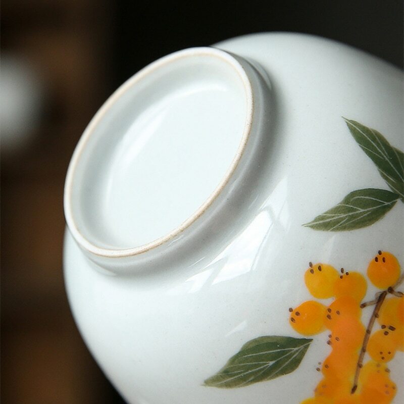 150ml Hand Painted Loquat Gaiwan Tureen Kung Fu Tea Ceremony Coffee Cups Bowls