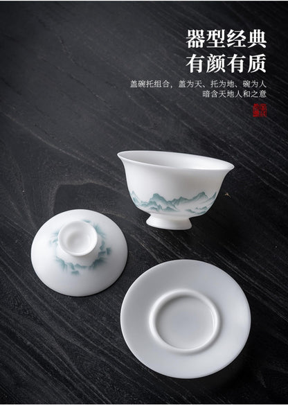Brew Tea Jade Gaiwan 165ml 5.8oz Kungfu Tea Set White Porcelain Tea Bowl