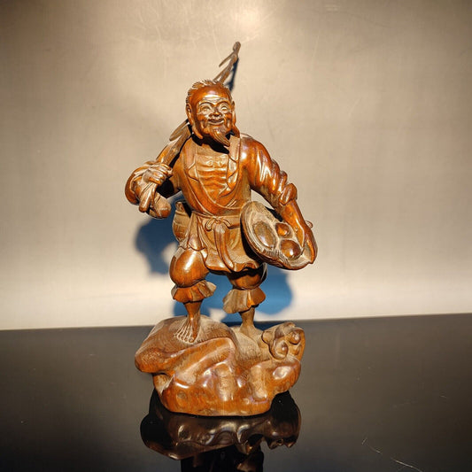 happy fisherman fisher farmer statue figures home decor boxwood carving carved