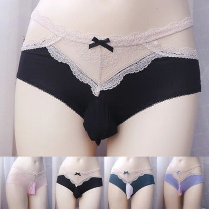 Men's Lace Bow G-String Sissy Pouch Panties Bikini Briefs Underwear Underpants