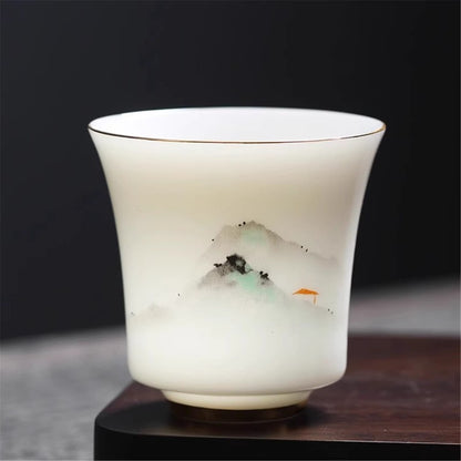 100ML Exquisite Ceramic Blue and White Sheep Fat Jade Small Glass Tea Set