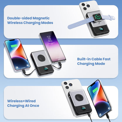 6 in 1 Magnetic Portable Charger for Iphone with Built-In Cables, 10800Mah 25W P