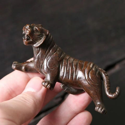 Chinese Old Brass Copper Statue Hand Carved tiger,Antique handicraft ornaments