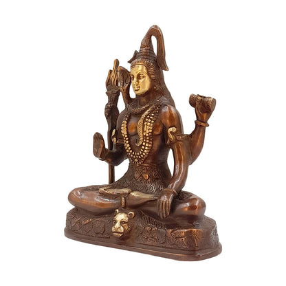 Hindu God Lord Brass Shiva Shiv Sitting with Trishul Idol Statute Figurine