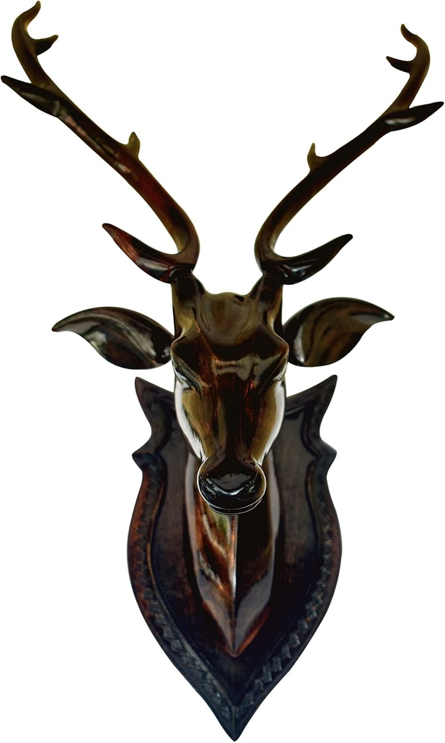 Handcrafted Wood Deer Head with Horn Sculpture Figurine Showpiece Wall Decor