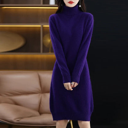 Women's High Back Collar Long Sweater Casual Long Sleeve Dress