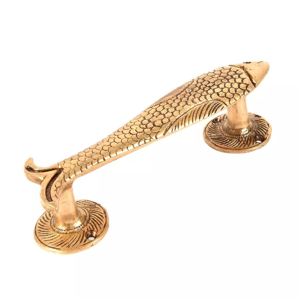 Set of 2 Antique Look Golden Fish Shaped Brass Door Handle Home Decor