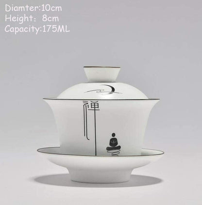 175Ml Ceramic Handpainted Tea Cup Gaiwan Zen Kung Fu Tea Set Tureen Bowl Decor