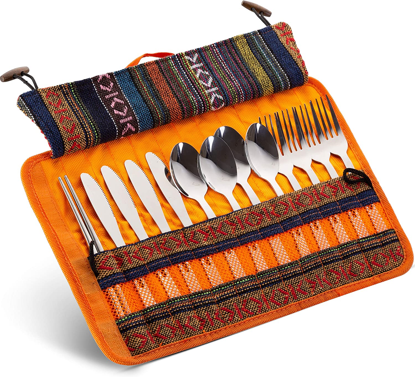 Stainless Steel Family Utensil Set with Travel Case for Camping Hiking 13 Pieces