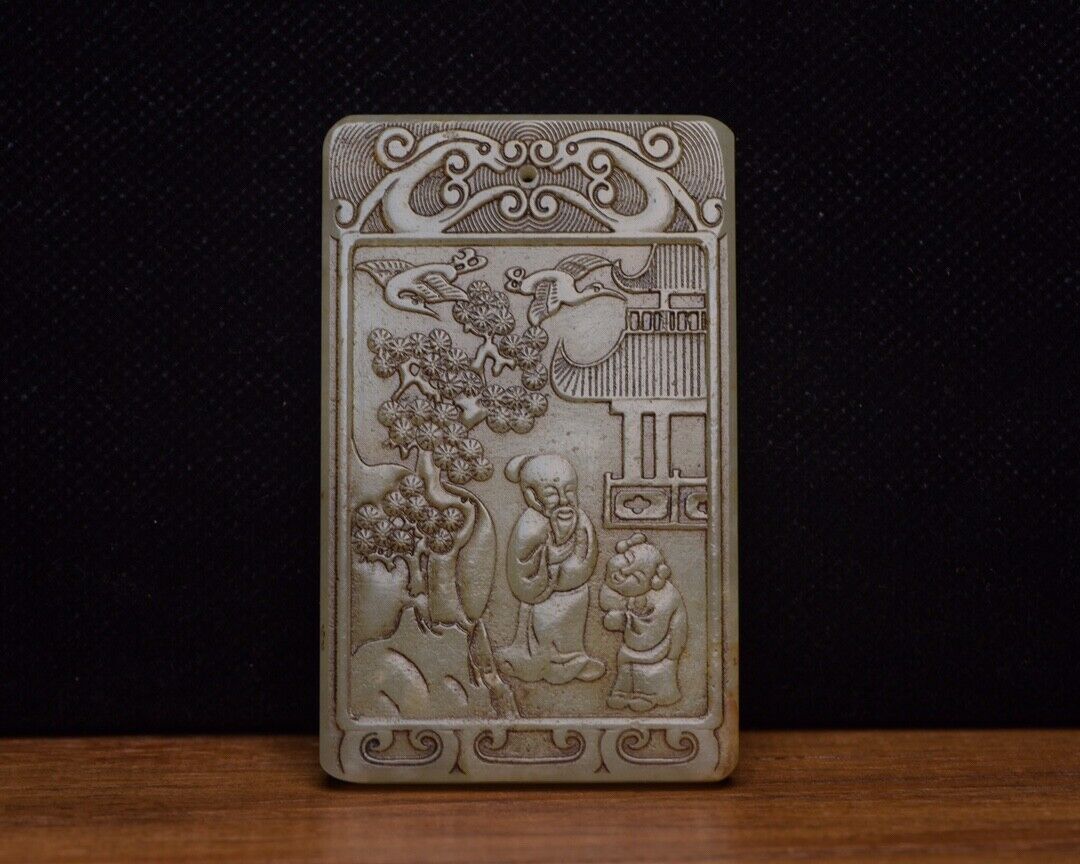 Chinese Hetian Jade Carved Figure Story Statue Nice Figurine Pendant Jewelry Art