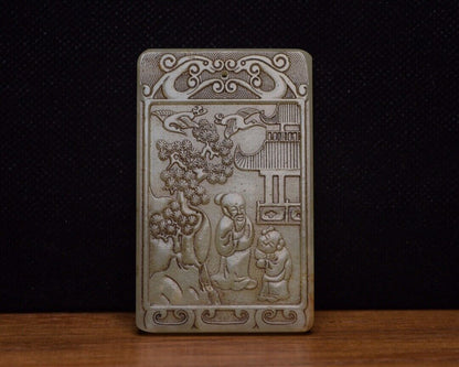 Chinese Hetian Jade Carved Figure Story Statue Nice Figurine Pendant Jewelry Art