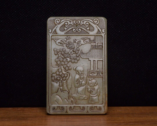 Chinese Hetian Jade Carved Figure Story Statue Nice Figurine Pendant Jewelry Art