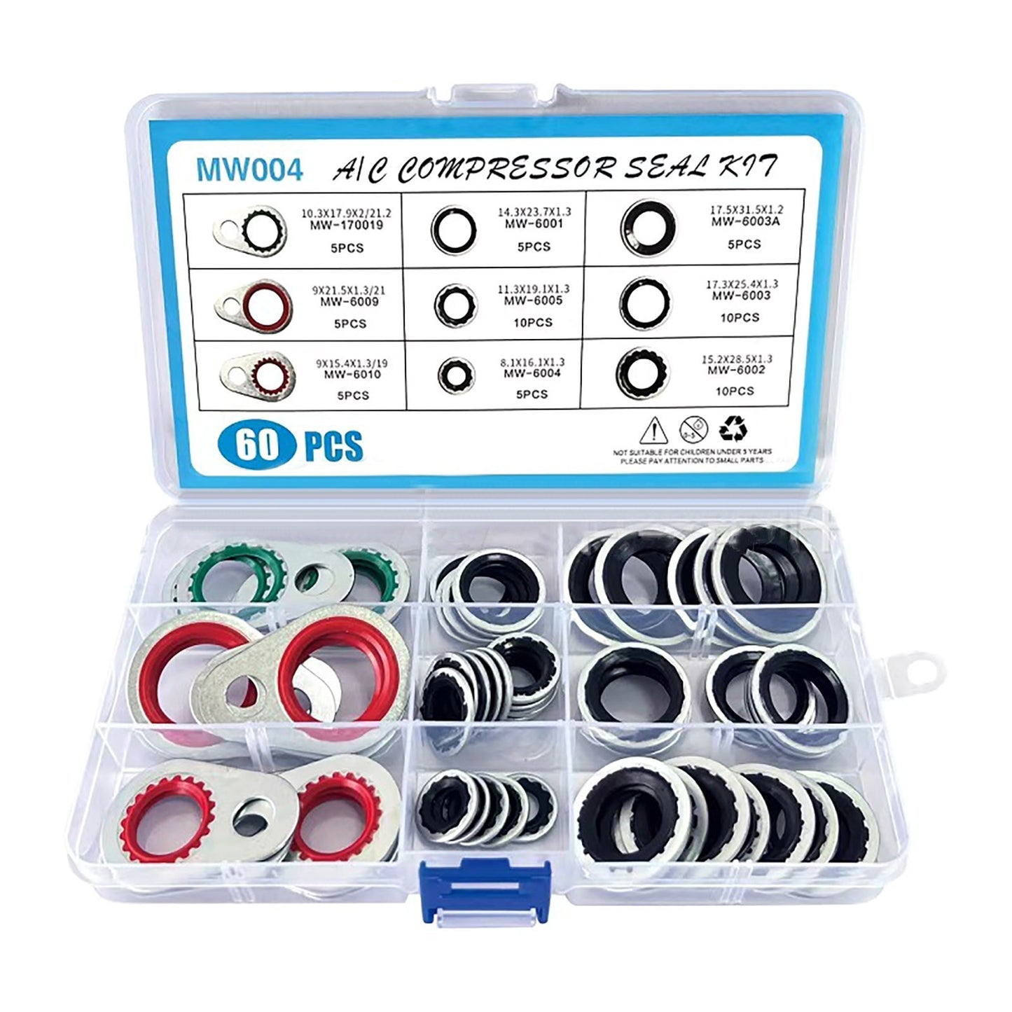 60Pcs 9 Size Air Conditioning System Compressor Gasket Seal Washer Replace Kits