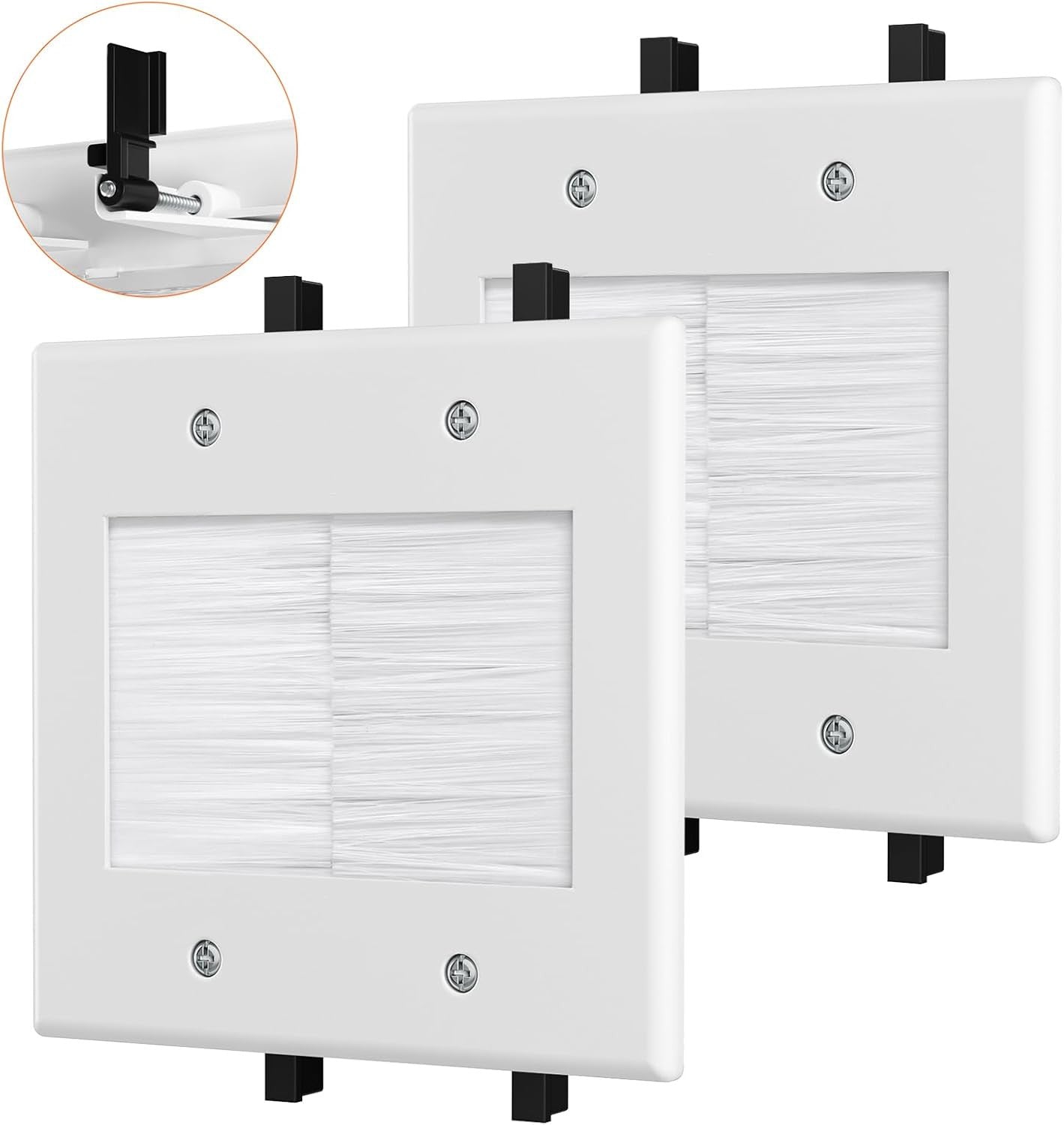 2 Gang Brush Wall Plate, Cable Pass through Wall Plate with Mounting Bracket for