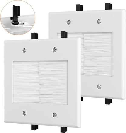 2 Gang Brush Wall Plate, Cable Pass through Wall Plate with Mounting Bracket for