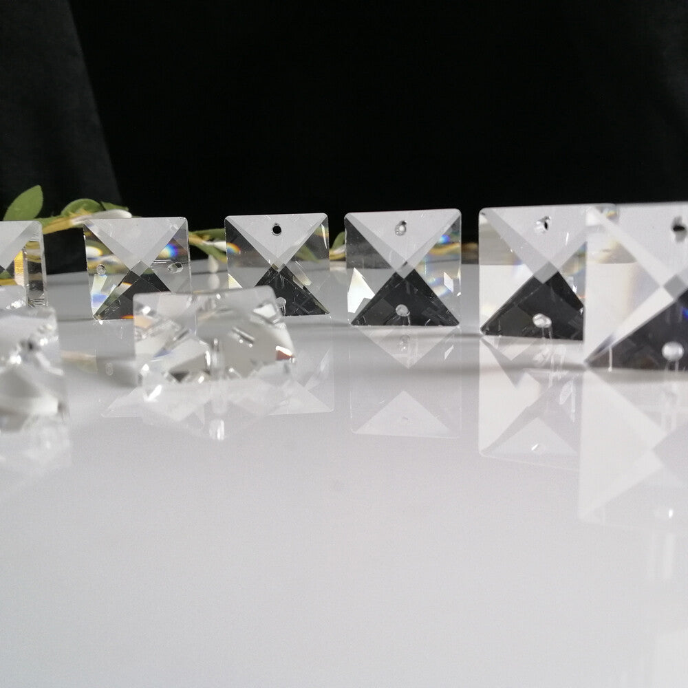 50pcs 18MM Clear Square Crystal Beads Prism Chandelier 2 Holes Home Decoration