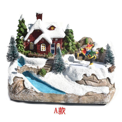 Winter Christmas Village Decorations Resin Luminous Music LED Lamps 16x10.5x14cm