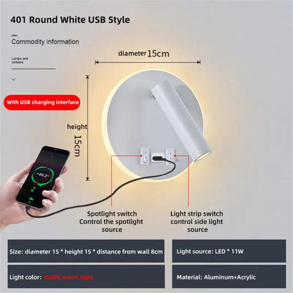 Wall Lamp USB Minimalist Hotel Interior LED Reading Lights Corridor Bedroom 220V