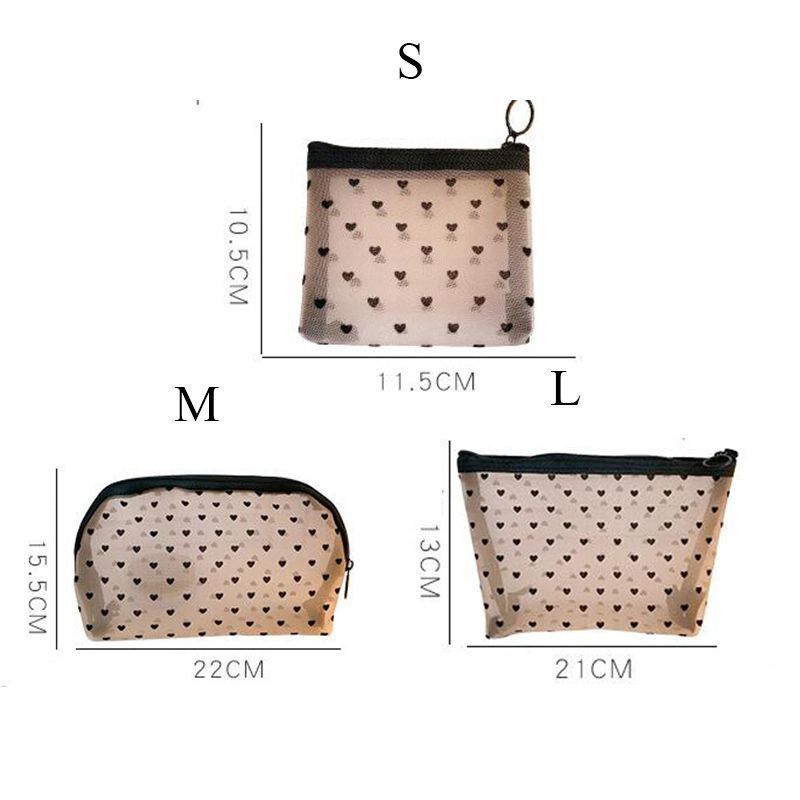 Transparent Black Mesh Cosmetic Bag Travel Makeup Pouch Zipper Toiletry Storage