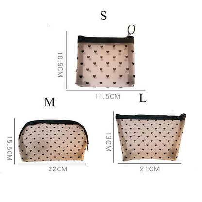 Transparent Black Mesh Cosmetic Bag Travel Makeup Pouch Zipper Toiletry Storage