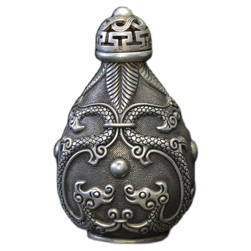 China Copper Snuff Bottle with High Relief Dragon with Pearl Pattern Xuantong