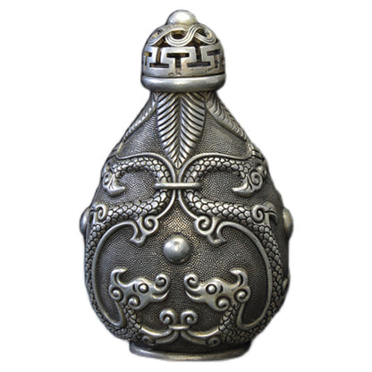 China Copper Snuff Bottle with High Relief Dragon with Pearl Pattern Xuantong