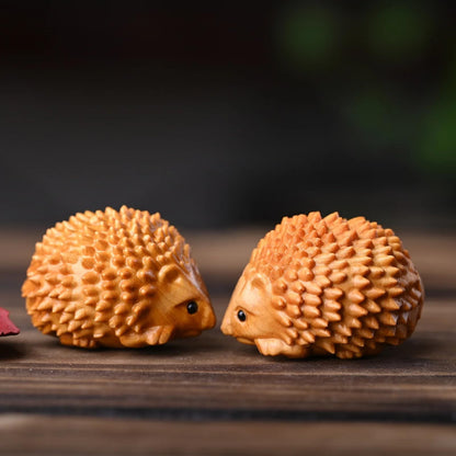 Little Hedgehog Yellow Wooden Tea Pet 5cm 2in Mini Wooden Carving Decor Tea Play