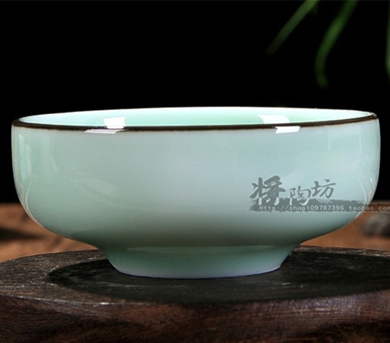 Boutique Celadon Tea Cup Goldfish Four Seasons Lotus Design Ceramic Tea Set