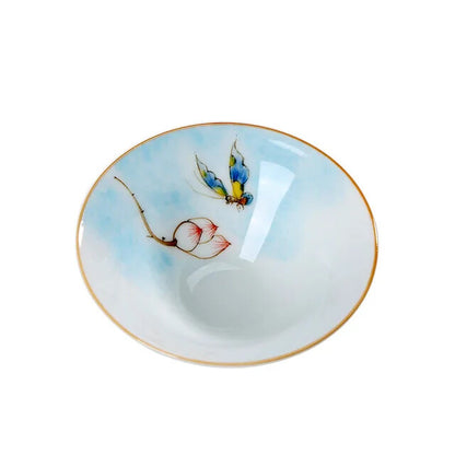 Creative Hand Painted Lotus Bird Teacup Exquisite Chinese Handmade Porcelain