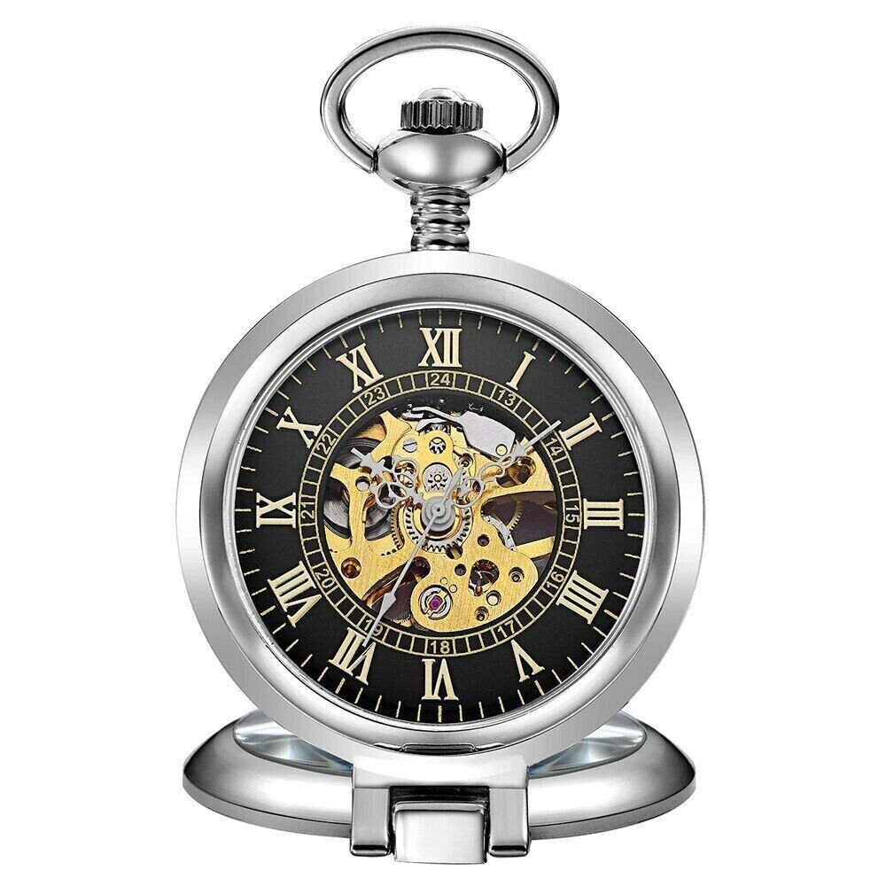 Retro Hollow Pocket Watch Mechanical Hand Wind With Fob Chain For Men And Women