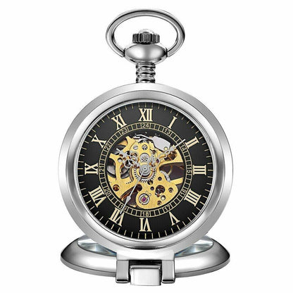 Retro Hollow Pocket Watch Mechanical Hand Wind With Fob Chain For Men And Women