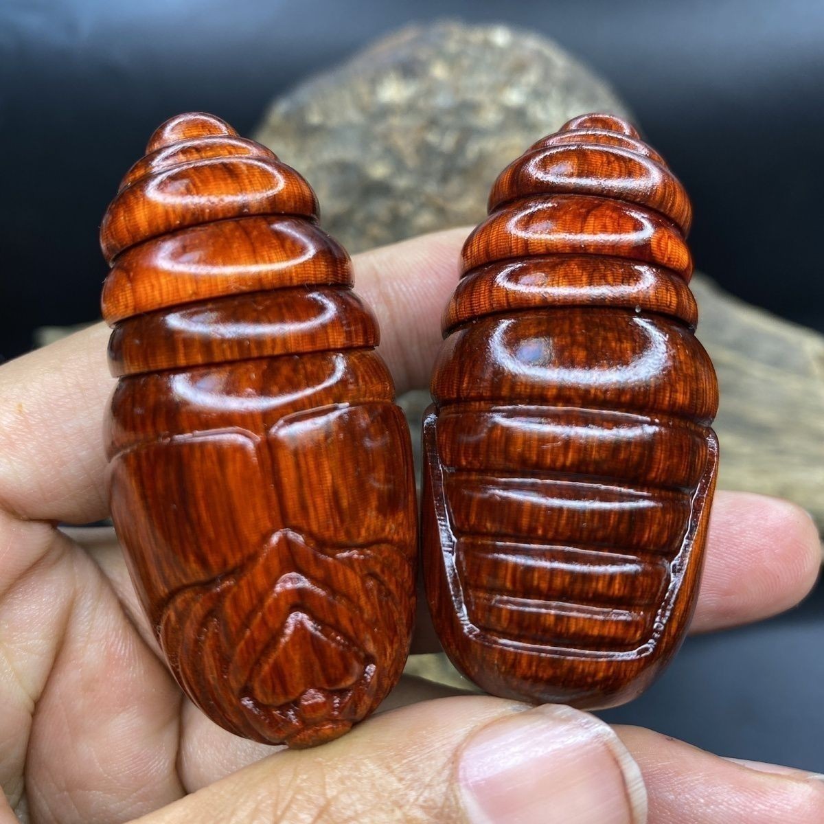 Red Sandalwood Silkworm Pupa Hand Carved Movable Head Worry Stone Fidget Toy