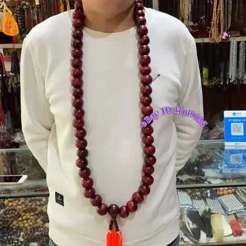 30mm*54 Shaolin Buddha Monk Blessing Prayer Mala Beads Red Necklace Kung Fu Suit
